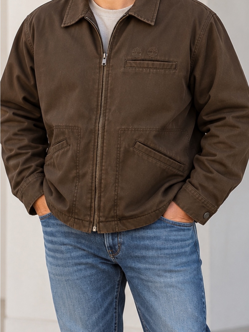 Timberland Dark Brown Zip-Up Shirt Jacket
